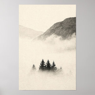 Poster Brouillard de montagne monochrome Nature