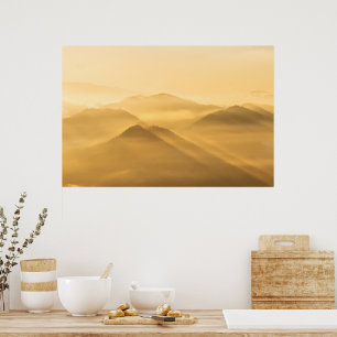 Poster Brouillard du matin collines couches lever du sole