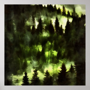 Poster Brouillard forestier Peinture paysagère des bois