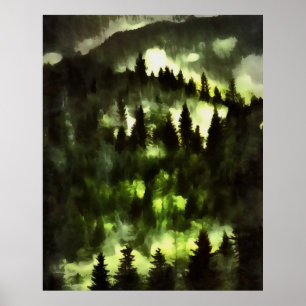 Poster Brouillard forestier Peinture paysagère des bois