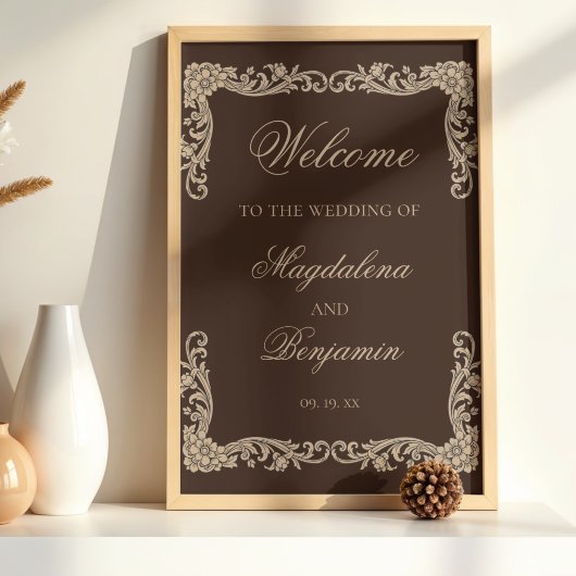 Poster Brown and Cream Vintage Baroque Wedding Welcome