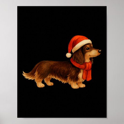 Poster Brown And Tan Christmas Dachshund Santa Hat  (Devant)