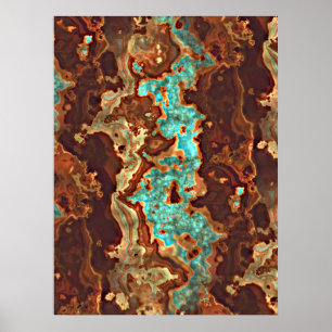 Poster Brown Aqua Teal Turquoise Green Geode Marble Art