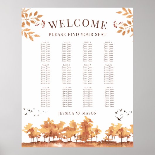 Poster Brown Automne Paysage Mariage Carte de siège (Devant)