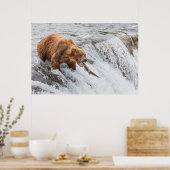 Poster Brown Bear Catches Red Salmon (Cuisine)