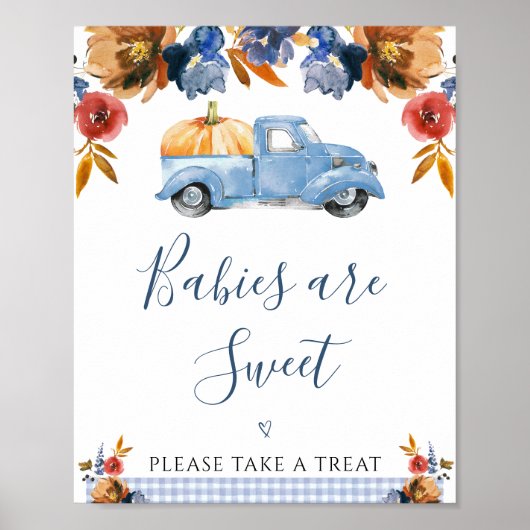Poster Brown Blue Floral Petit Citrouille Baby shower de  (Devant)