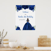 Poster Brown Cheveux Princess Navy Floral Anniversaire Bi (Cuisine)
