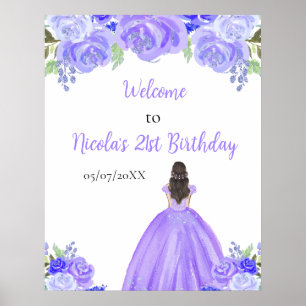 Poster Brown Cheveux Princess Purple Floral Anniversaire