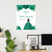 Poster Brown Cheveux Princesse Green Quinceanera Bienvenu (Bureau à domicile)