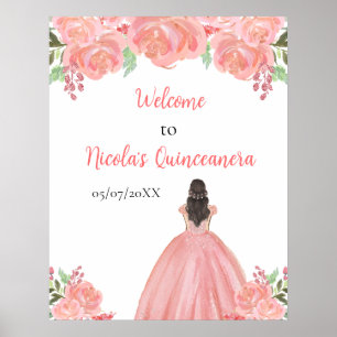 Poster Brown Cheveux Princesse Rose Quinceanera Bienvenue