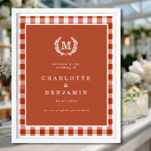 Poster Brown En vichy Monogram Crest Mariage Bienvenue