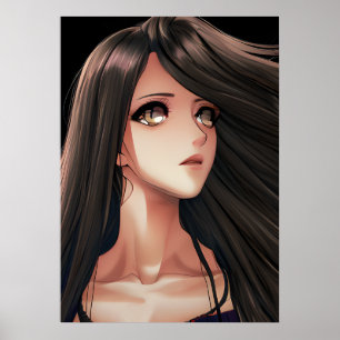 Poster Brown Eyed Brunette Anime Girl