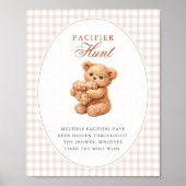 Poster Brown Gingham Teddy Bear Neutral Baby Shower Paper (Devant)