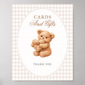Poster Brown Gingham Teddy Bear Neutral Baby Shower Paper (Devant)