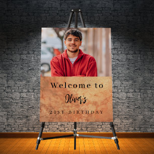 Poster Brown mur en terre cuite photo anniversaire bienve