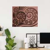 Poster Brown naturel Stylisé Fern Frond Curs (Bureau à domicile)