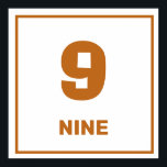 Poster Brown numéro neuf<br><div class="desc">Numéro Brown neuf sur arrière - plan blanc avec bordure brune. Aidez votre petit à apprendre les chiffres avec ce modèle numéro neuf.</div>