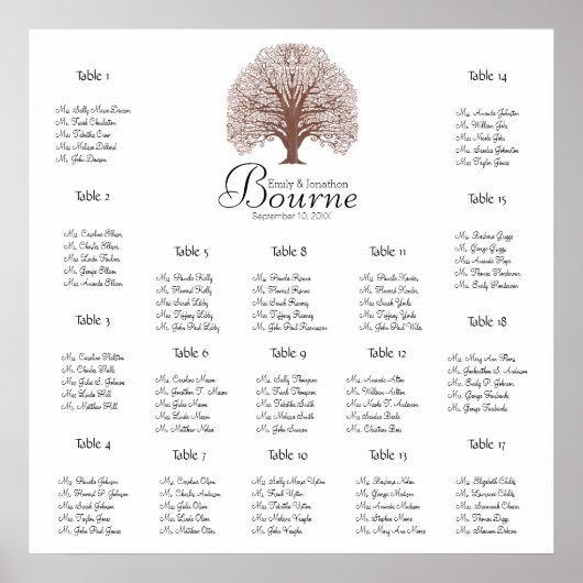Poster Brown Oak Tree Wedding Seating Chart 17 Tables (Devant)