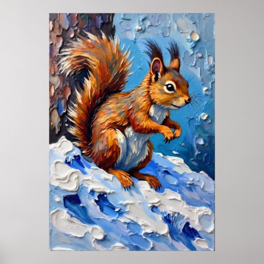 Poster Brown Squirrel in the Snow (Devant)
