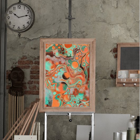 Poster Brown, Turquoise, Art Libre De Marbre Orange
