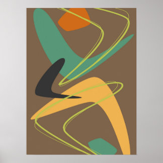 Poster Brown Vert moderne milieu du siècle Abstrait Vinta