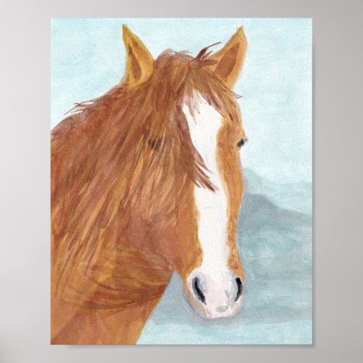 Poster Brown Wild Horse Blue Mountain Lake - acrylique. (Devant)