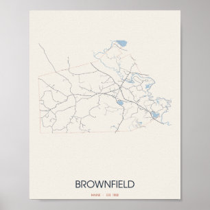 Poster Brownfield, carte de la rue principale de Maine –