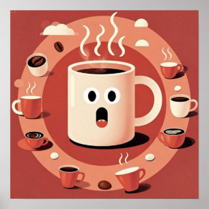 Poster Brownish Cute drôle tasses de café en cartons