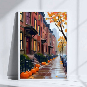 Poster Brownstones d'automne de Boston Gouache de citroui