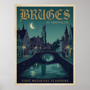 Poster Bruges à minuit Flandre médiévale gothique voyage