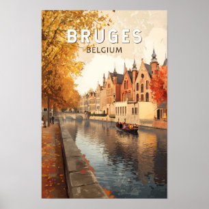 Poster Bruges Belgique Illustration Voyage Art Vintage