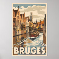 Bruges Belgique Illustration Voyage Art Vintage