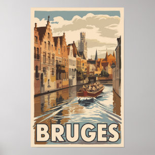 Poster Bruges Belgique Illustration Voyage Art Vintage