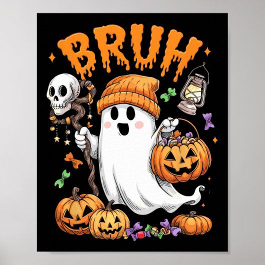 Poster Bruh Ghost Halloween mignon Ghost Tricot Ou Traite (Devant)