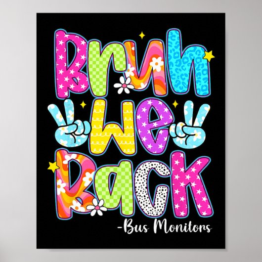 Poster Bruh We Back Bus Monitors Checkered Back To School (Devant)