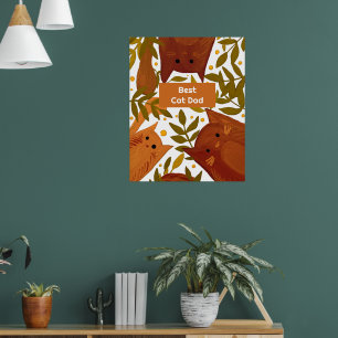 Poster Brûlé chat orange et branches Meilleur papa chat