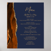 Poster Brûlé Orange Agate Marine Bleu Mariage Table Menu (Devant)