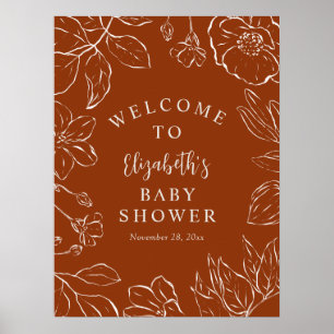 Poster Brûlé Orange Botanique Baby shower Floral Bienvenu