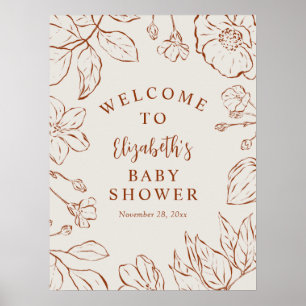 Poster Brûlé Orange Botanique Baby shower Floral Bienvenu