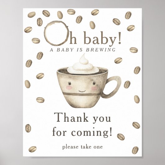Poster Brûler du Merci de baby shower de café pour venir (Devant)