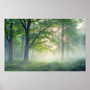 Poster Brume Nature Extérieur Paysage Calme Paisible Arbr