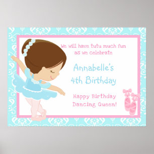 Poster Brunette Ballerina & Blue Damask