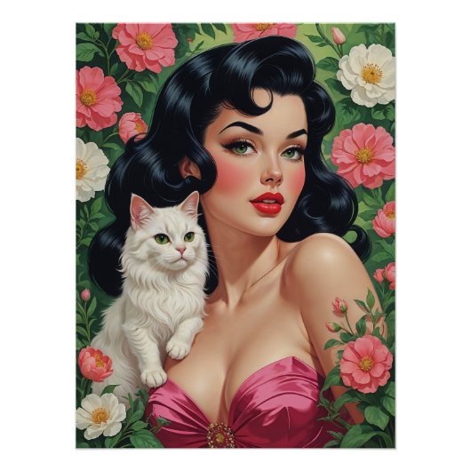 Poster Brunette Pin Up avec une jolie affiche de c (Devant)