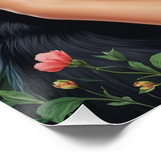 Poster Brunette Pin Up tenant Cute Cat (Coin)