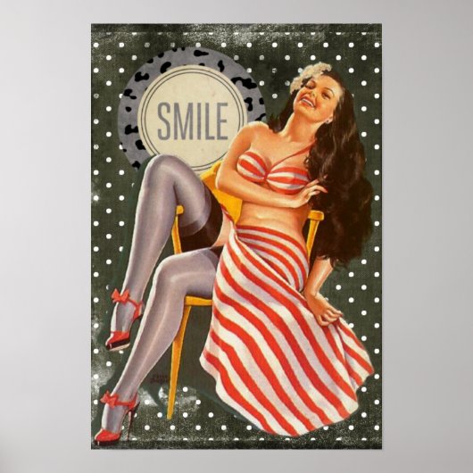 Poster Brunette Rire Pin-up Girl (Devant)