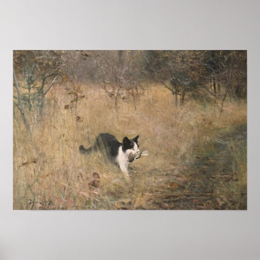 Poster Bruno Liljefors - Chasse aux oiseaux chats (Devant)