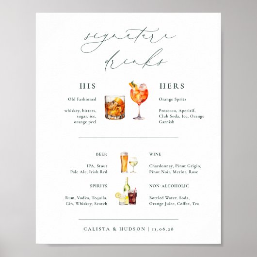 Poster BRUNSWICK Green Signature Boissons Mariage Bar Sig (Devant)