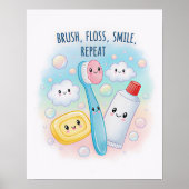Poster Brush, Floss, Flush, Wash Kids Bathroom Wall Art (Devant)