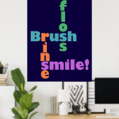 Poster Brush Floss Rinse SMILE ! (Bureau à domicile)
