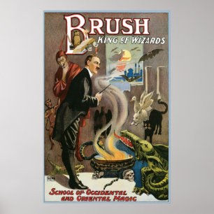 Poster Brush vintage, Roi des sorciers 1915